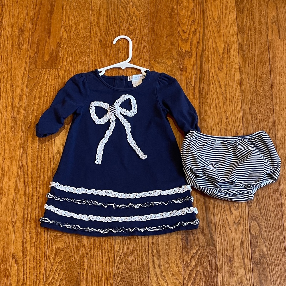 Maggie and Zoe size 24 months Navy Dress with Bow Design and Matching Bottoms
